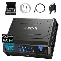 Pistol Safe 3 Unlock Ways - Fingerprint/PIN/Key, Quick Access, LCD Display, USB-C Emergency Power, Solid Steel for Home & Car