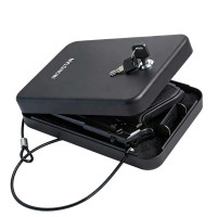 Pistol Safe, Portable Travel Handgun Lock Box, Heavy Duty Steel Key Lock Gun Safe, Secure Concealment Gun Storage Box for Car, Home, Drawer, Nightstand, Travel Use, Black