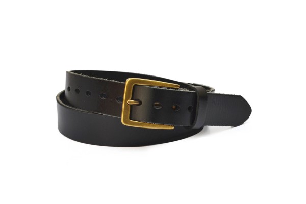 Leather Belts for Men Old School Casual Belt Center Bar Jeans Belt Heavy Duty Antique Solid Brass Buckle Belt 1.3" Wide 02-3M