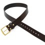 Leather Belts for Men Old School Casual Belt Center Bar Jeans Belt Heavy Duty Antique Solid Brass Buckle Belt 1.3" Wide 07-5G-CO
