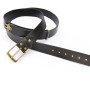 Leather Belts for Men Old School Casual Belt Center Bar Jeans Belt Heavy Duty Antique Solid Brass Buckle Belt 14-5MSJ