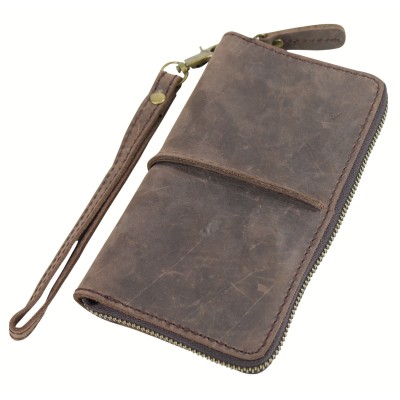 Full Grain Leather Long Shape Zipper Wallet A593