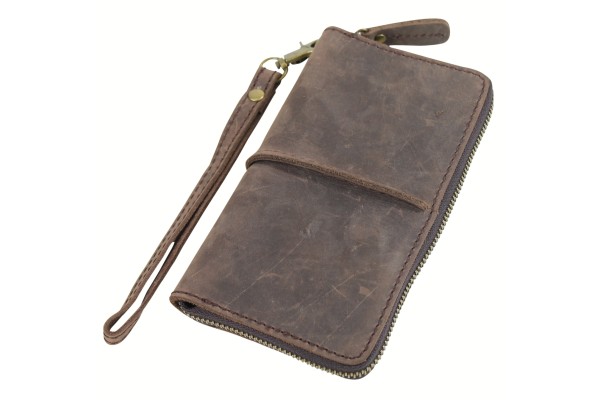 Full Grain Leather Long Shape Zipper Wallet A593