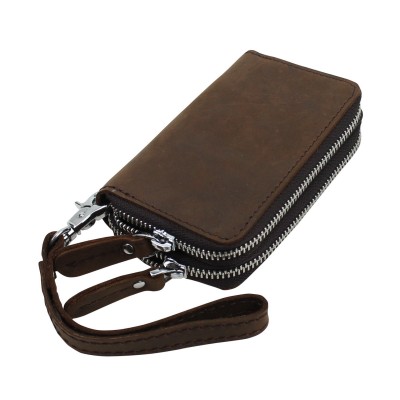 Cowhide Leather Hand Clutch Double Zipper Wallet A877