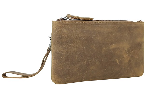 Full Grain Leather Large Clutch Zipper Wallet   B118