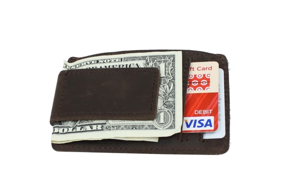 Full Grain Leather Magnet Card Cash Holder B144