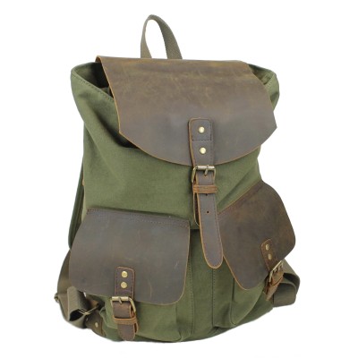 *Clearance* Hiking Sport Cowhide Leather Cotton Canvas Backpack C12