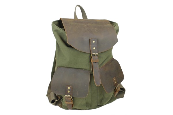 *Clearance* Hiking Sport Cowhide Leather Cotton Canvas Backpack C12