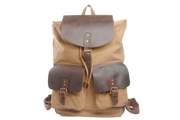 *Clearance* Hiking Sport Cowhide Leather Cotton Canvas Backpack C12