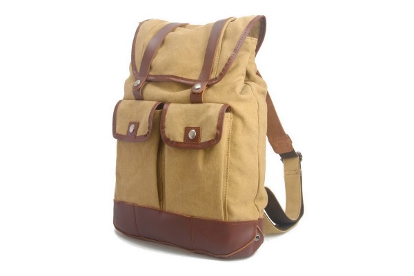 Hiking Sport Cowhide Leather Cotton Canvas Backpack C19