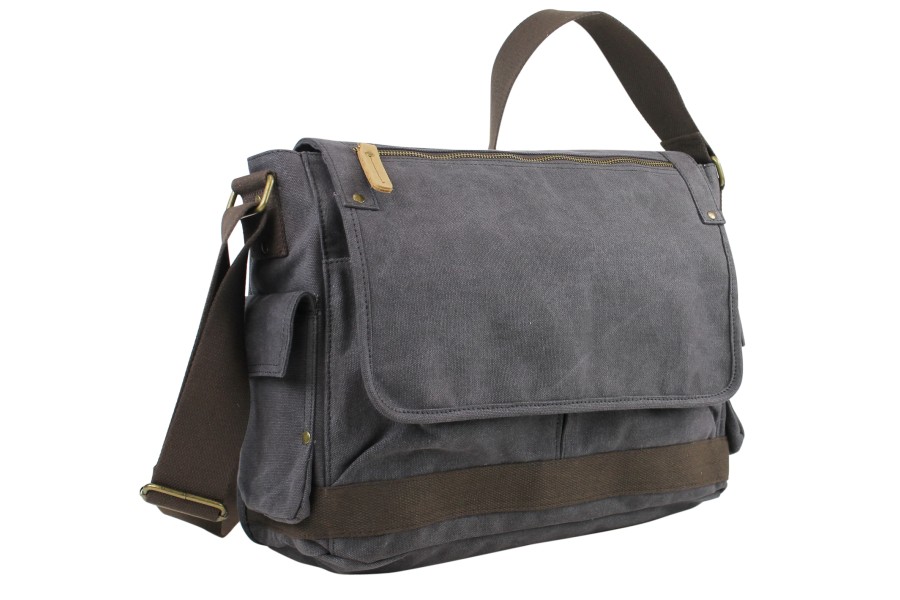 Vagarant 15 in. Vintage Cotton Wax Canvas Laptop Messenger Bag with 15 in. Laptop Compartment. Coffee Brown