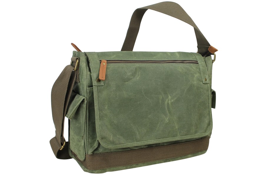 Vagarant 15 in. Vintage Cotton Wax Canvas Laptop Messenger Bag with 15 in. Laptop Compartment. Coffee Brown