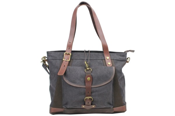 Casual Style Art Design Cowhide Cotton Canvas Shoulder Bag C42