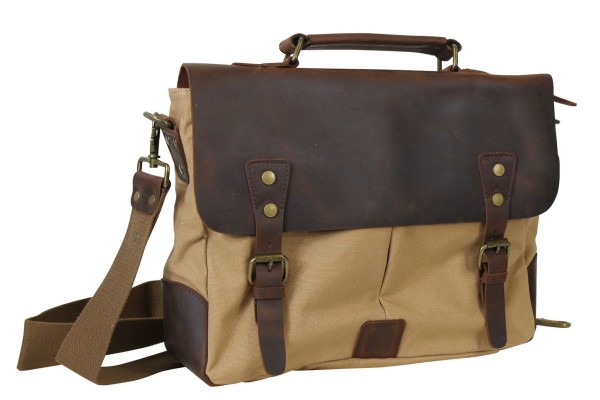 *Clearance* Casual Style Cowhide Leather Cotton Canvas Laptop Bag C43