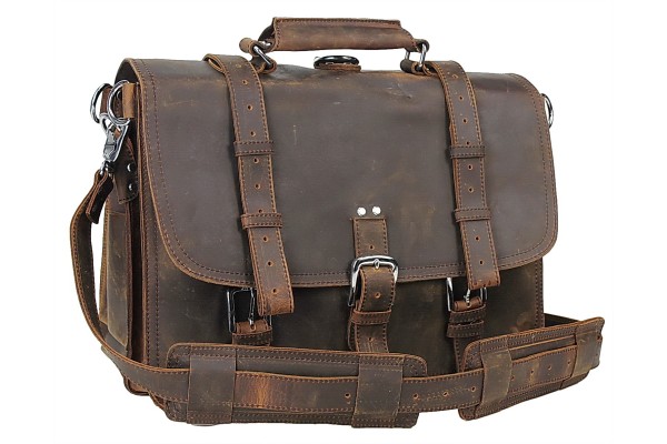 President 18 in. Extra Large Classic Leather Briefcase Backpack L06