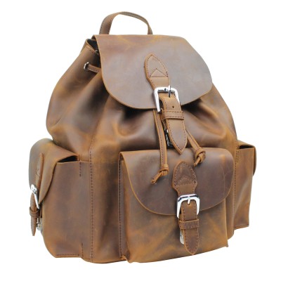 Spacious Oil Tanned Cowhide Leather Backpack L26