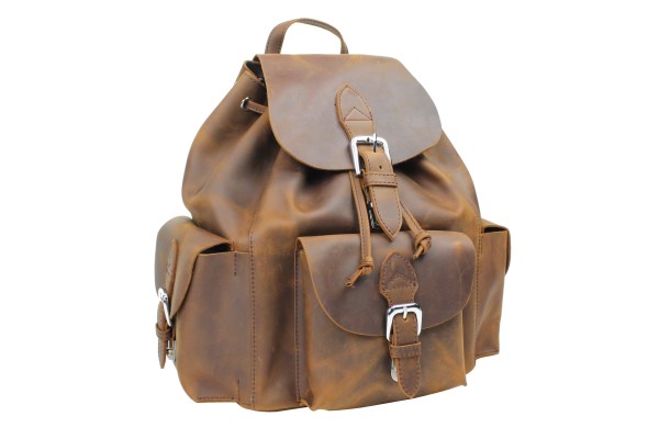 Spacious Oil Tanned Cowhide Leather Backpack L26