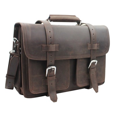 18 in. CEO Full Grain Leather Large Briefcase Backpack Travel Bag L31