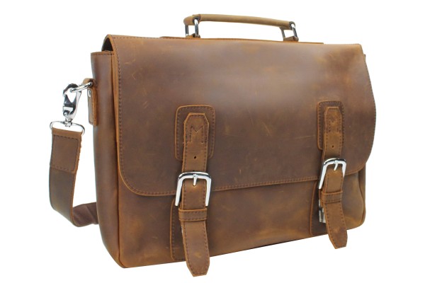 Full Grain Leather Laptop Bag with Clasp Lock L55