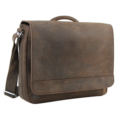 15 in. Cowhide Leather Casual Messenger Bag with Top Lift Handle L56