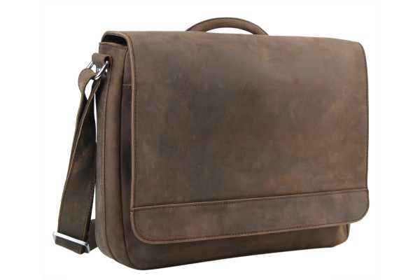 15 in. Cowhide Leather Casual Messenger Bag with Top Lift Handle L56