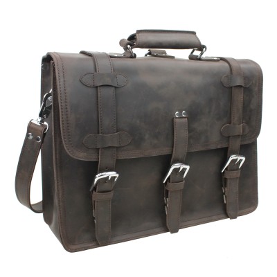 17 in. MacBook Pro Bag - 18 in. Full Leather Briefcase Backpack LB06