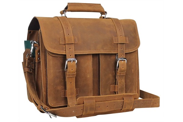 17 in. CEO Full Grain Leather Large Briefcase Backpack Travel Bag LB17