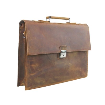 15 in. Slim Full Grain Leather Briefcase Laptop Bag With Latch Lock LB25