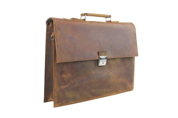 15 in. Slim Full Grain Leather Briefcase Laptop Bag With Latch Lock LB25