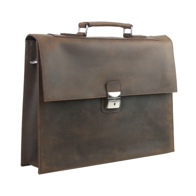 16 in. Slim Full Grain Leather Briefcase Laptop Bag With Latch Lock LB26