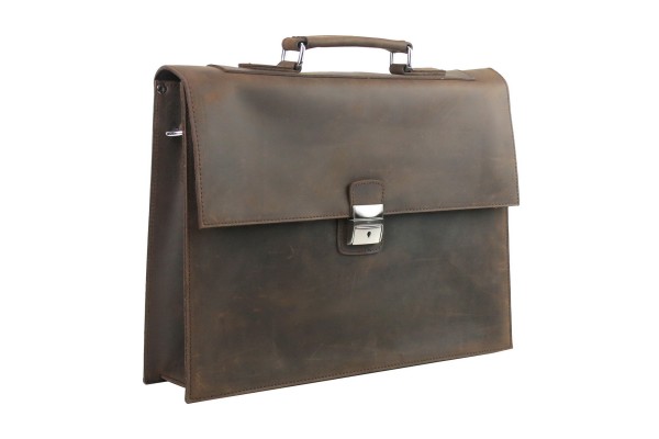16 in. Slim Full Grain Leather Briefcase Laptop Bag With Latch Lock LB26