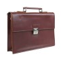 16 in. Slim Full Grain Leather Briefcase Laptop Bag With Latch Lock LB26