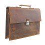 17 in. Slim Full Grain Leather Briefcase Laptop Bag With Latch Lock LB27