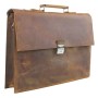 18 in. Slim Full Grain Leather Briefcase Laptop Bag With Latch Lock LB28