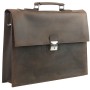 18 in. Slim Full Grain Leather Briefcase Laptop Bag With Latch Lock LB28