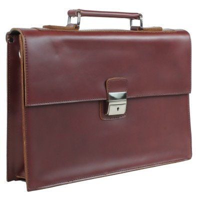 18 in. Slim Full Grain Leather Briefcase Laptop Bag With Latch Lock LB28