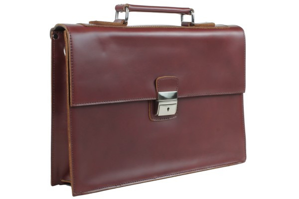 18 in. Slim Full Grain Leather Briefcase Laptop Bag With Latch Lock LB28