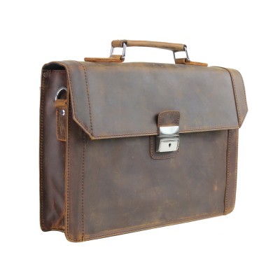 15 in. Slim Full Grain Leather Briefcase Laptop Bag With Latch Lock LB35