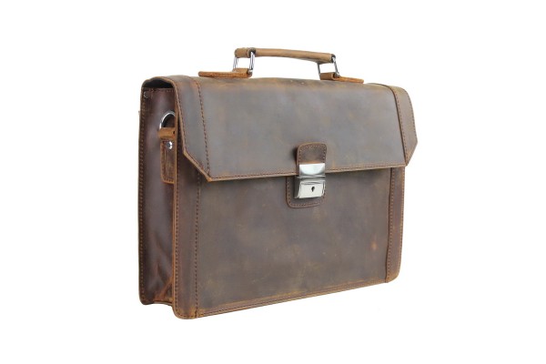 15 in. Slim Full Grain Leather Briefcase Laptop Bag With Latch Lock LB35