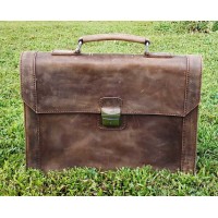 16 in. Slim Full Grain Leather Briefcase Laptop Bag With Latch Lock LB36