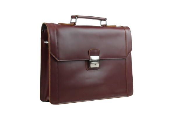 16 in. Slim Full Grain Leather Briefcase Laptop Bag With Latch Lock LB36