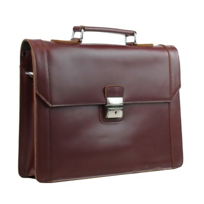 17 in. Slim Full Grain Leather Briefcase Laptop Bag With Latch Lock LB37