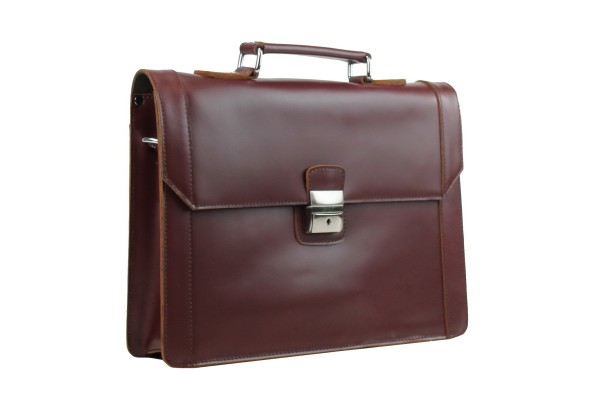 17 in. Slim Full Grain Leather Briefcase Laptop Bag With Latch Lock LB37