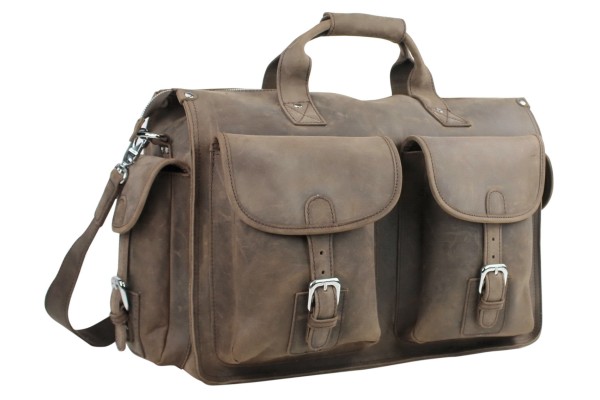 Full Grain Leather Overnight Duffle Travel Laptop Bag LD06