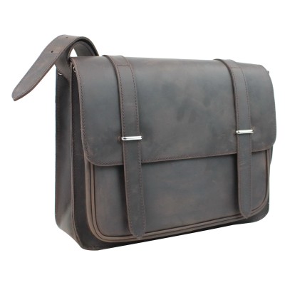 Non Destructible 14 in. Full Leather Heavy Duty Laptop Bag LM02