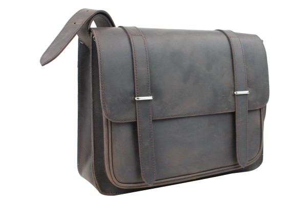 Non Destructible 14 in. Full Leather Heavy Duty Laptop Bag LM02