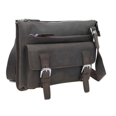 13 in. Cowhide Leather Messenger Shoulder Bag LM04