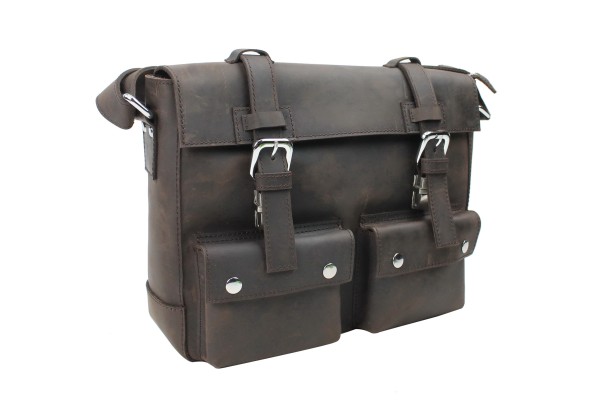 14 in. Cowhide Leather Messenger Shoulder Bag LM07