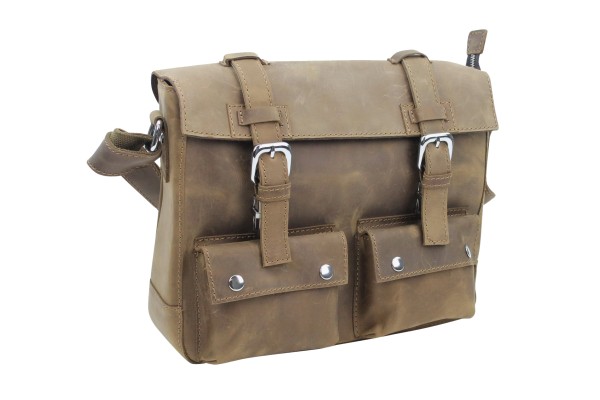 14 in. Cowhide Leather Messenger Shoulder Bag LM07