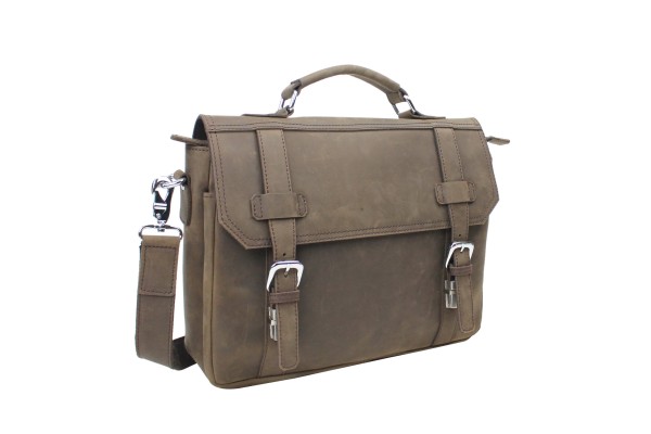 Classic Full Grain Leather Click Latch Messenger Laptop Bag LM24